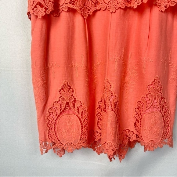 Saks Fifth Avenue Coral Crochet Lace Sleeveless Romper M - Picture 4 of 6
